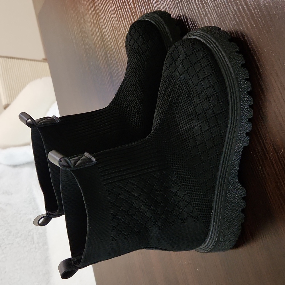 BLACK CHUNKY ANKLE SOCK BOOTS